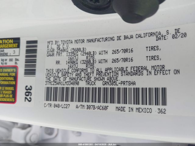 3TMCZ5AN1LM334890 Toyota Tacoma Trd Off-road