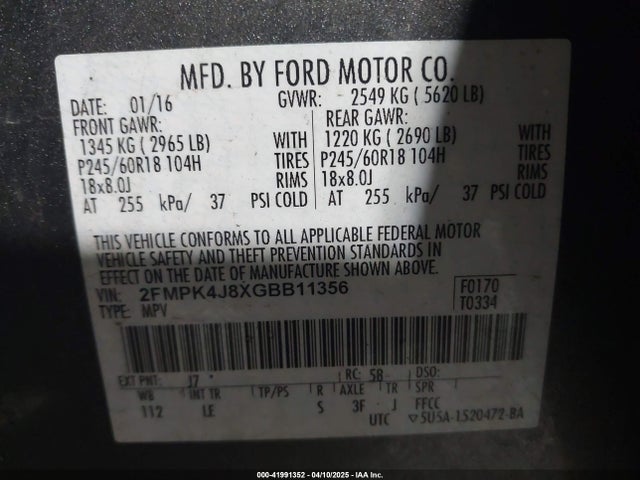 Ford EDGE SEL 2016 2FMPK4J8XGBB11356 Image 9