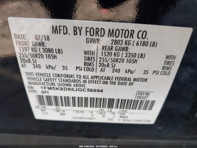 Ford EXPLORER XLT 2018 1FM5K8D86JGC56694 Image 9