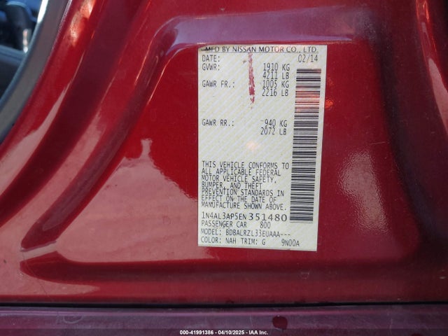 1N4AL3AP5EN351480 Nissan Altima 2.5/2.5 S/2.5 Sl/2.5 Sv