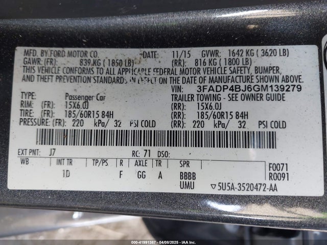 3FADP4BJ6GM139279 Ford FIESTA SE