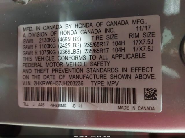 2HKRW6H37JH203236 Honda CR-V LX