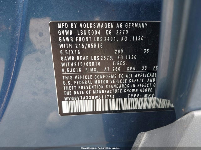 WVGBV7AX3HW511754 Volkswagen Tiguan 2.0t S