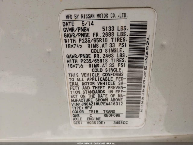 JN8AZ1MU7EW416312 Nissan Murano Le/s/sl/sv