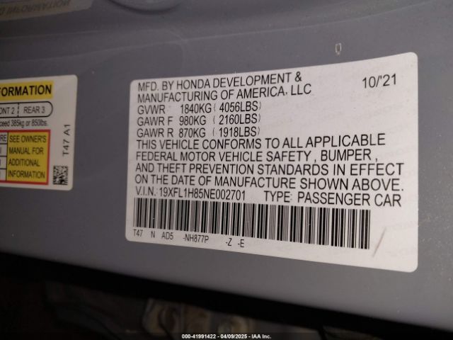 19XFL1H85NE002701 Honda Civic Sport Touring