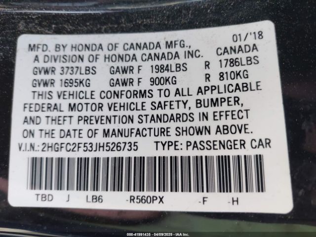 2HGFC2F53JH526735 Honda Civic Lx
