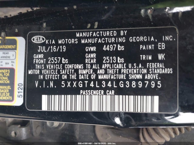 5XXGT4L34LG389795 KIA gdi
