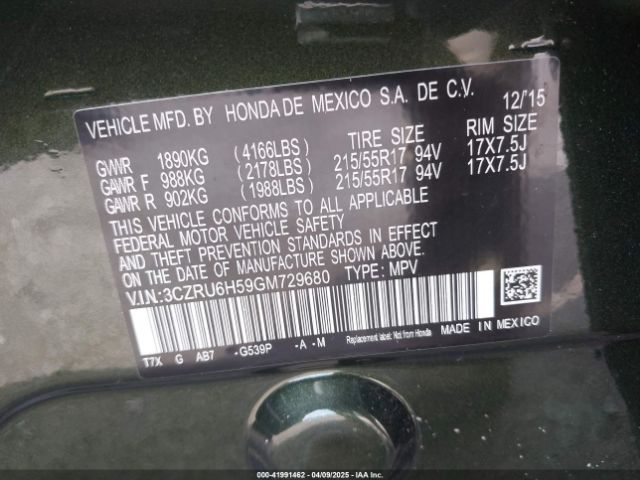 3CZRU6H59GM729680 Honda HR-V EX