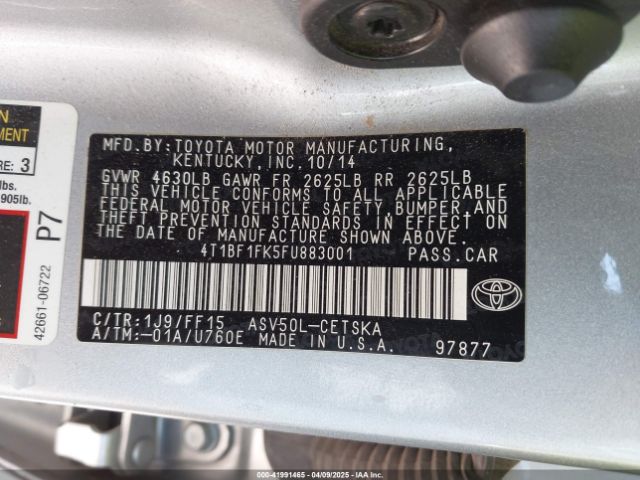 4T1BF1FK5FU883001 Toyota 2ar-fe