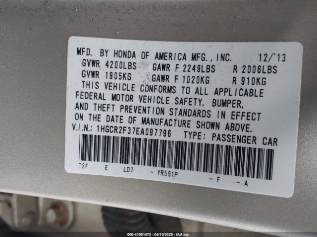 1HGCR2F37EA097796 Honda ACCORD LX