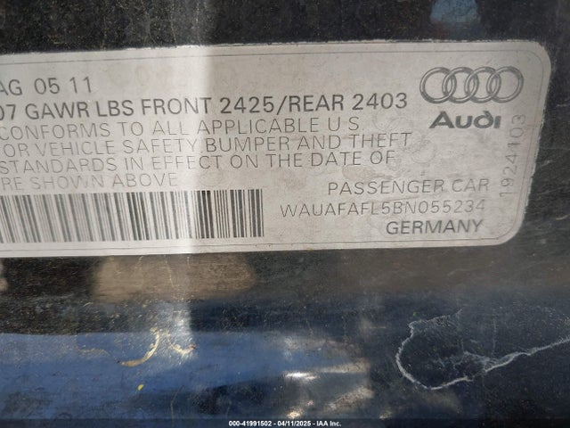 2011 AUDI A4 WAUAFAFL5BN055234 Photo 8