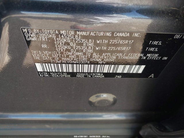 Toyota Rav4 Xle 2017 2T3WFREV0HW403078 Image 9