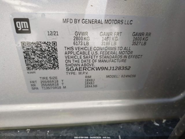 5GAERCKW9NJ128352 Buick Enclave Fwd Premium