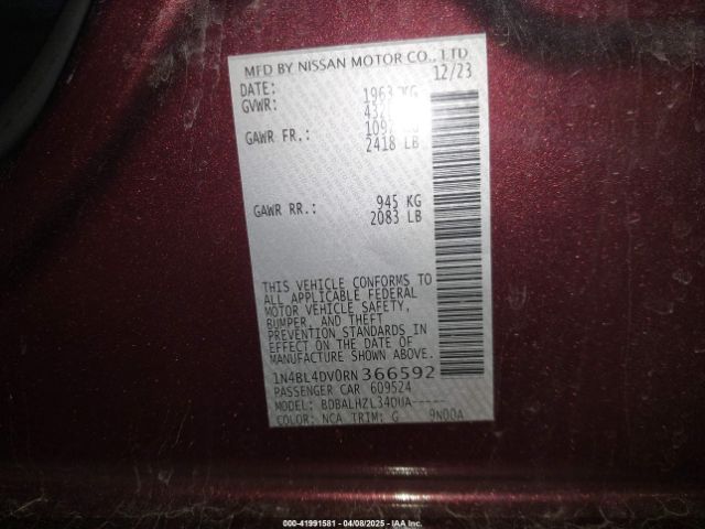 1N4BL4DV0RN366592 Nissan Altima Sv Fwd