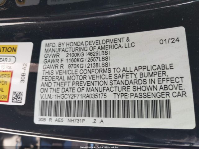 1HGCY2F71RA035175 Honda Accord Hybrid Sport-l