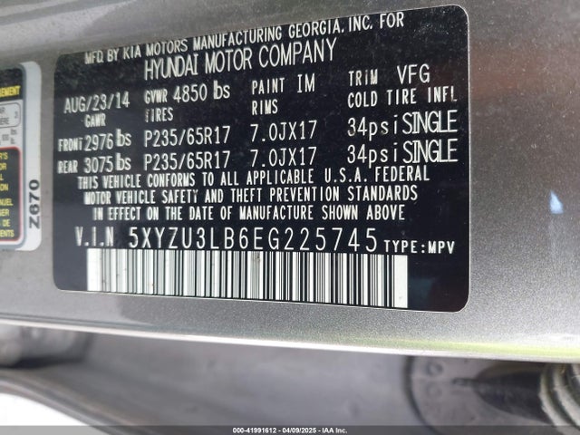 5XYZU3LB6EG225745 Hyundai Santa Fe Sport 2.4l