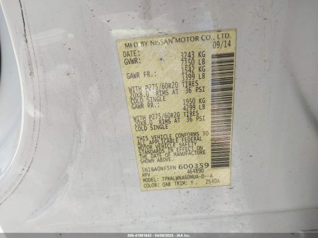 5N1BA0NF5FN600359 Nissan Armada Platinum