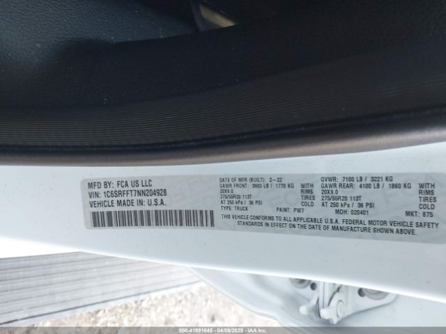 1C6SRFFT7NN204928 RAM 1500 Big Horn  4x4 5'7 Box