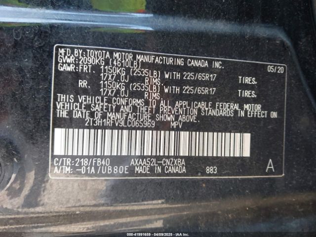 2T3H1RFV9LC065969 Toyota RAV4 LE