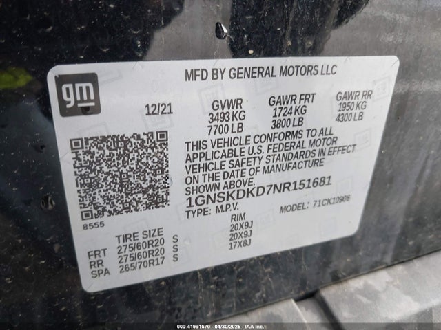 1GNSKDKD7NR151681 Chevrolet Suburban 4wd Z71