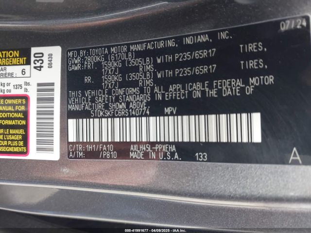5TDKSKFC6RS140774 Toyota SIENNA LE