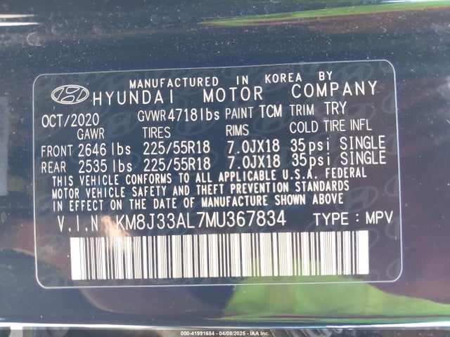 KM8J33AL7MU367834 Hyundai Tucson Limited