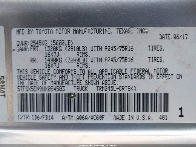 5TFSX5EN9HX054583 Toyota Tacoma Sr