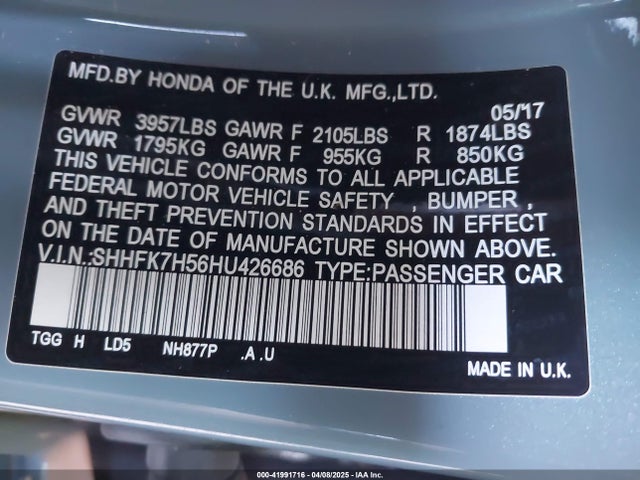 SHHFK7H56HU426686 Honda CIVIC EX
