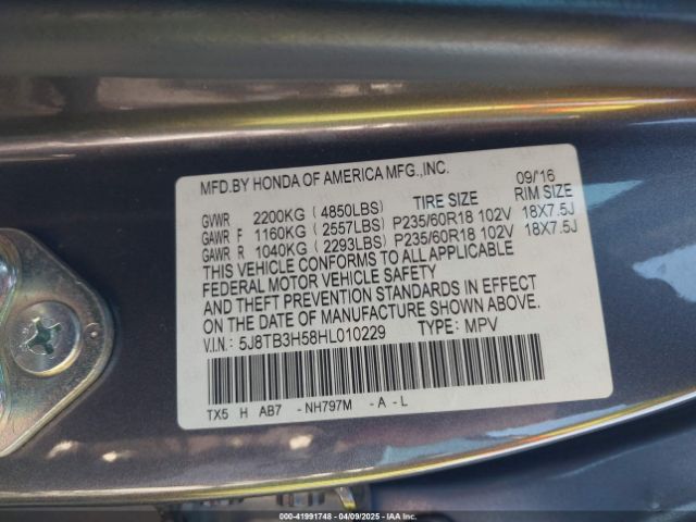 5J8TB3H58HL010229 Acura Rdx Technology   Acurawatch Plus Packages/w/technology Package