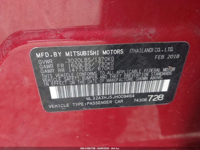 ML32A3HJ5JH009464 Mitsubishi MIRAGE ES