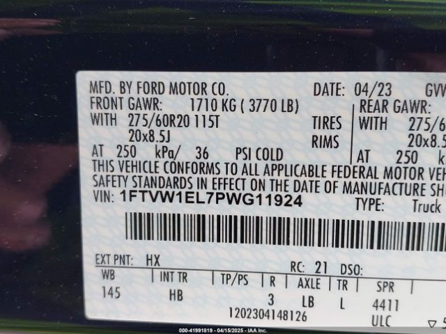 1FTVW1EL7PWG11924 Ford F-150 Lightning Lariat