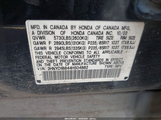 2004 ACURA MDX 2HNYD18844H504862 Photo 8