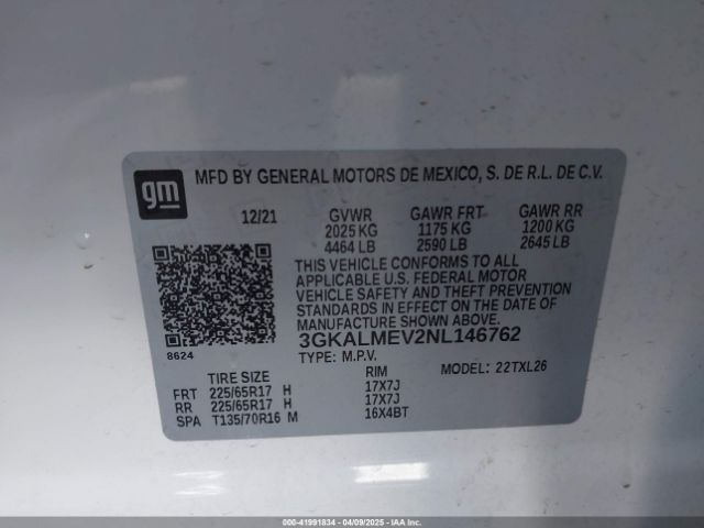 3GKALMEV2NL146762 GMC Terrain Fwd Sle