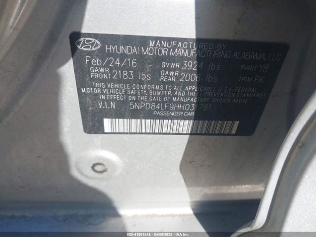 5NPD84LF9HH031781 Hyundai ELANTRA SE