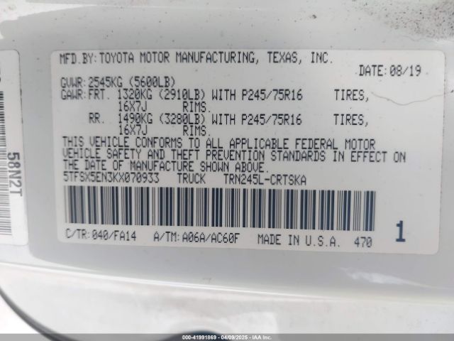 5TFSX5EN3KX070933 Toyota Tacoma Sr