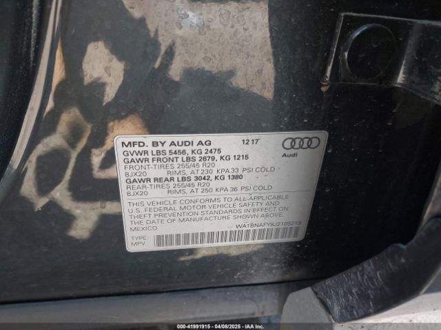 WA1BNAFY8J2105219 Audi Q5 2.0t Premium/2.0t Tech Premium