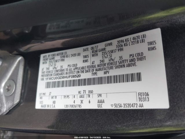 1FMCU0GD8HUF08520 Ford ESCAPE SE