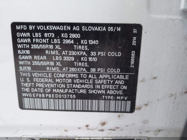 2014 VOLKSWAGEN TOUAREG WVGEF9BP8ED013755 Photo 8