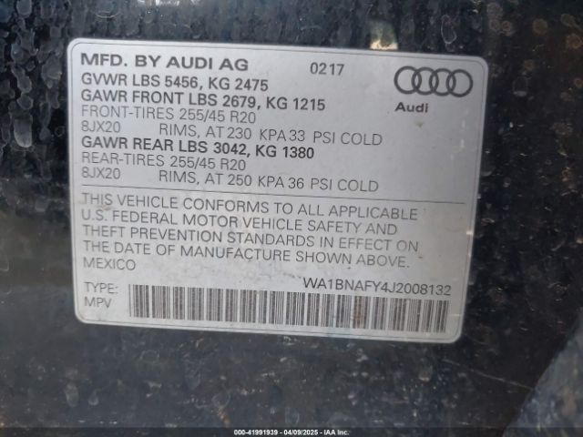 WA1BNAFY4J2008132 Audi Q5 2.0t Premium/2.0t Tech Premium