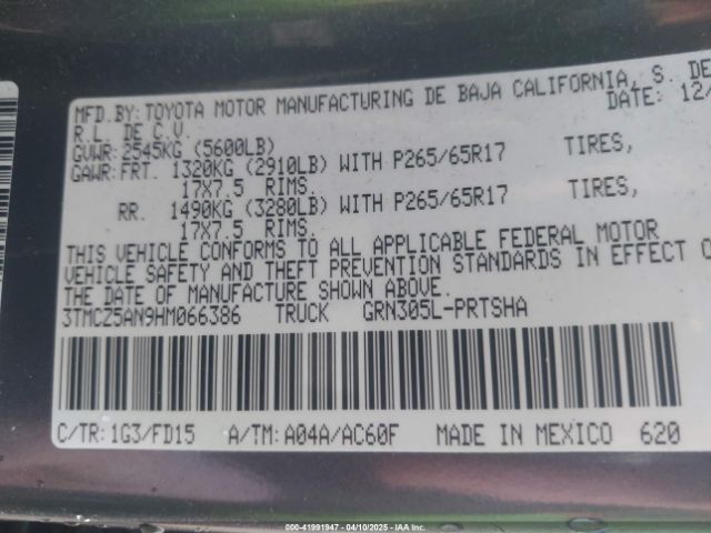 3TMCZ5AN9HM066386 Toyota Tacoma Trd Sport