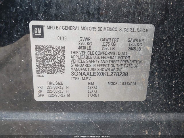 3GNAXLEX0KL278238 Chevrolet EQUINOX LT