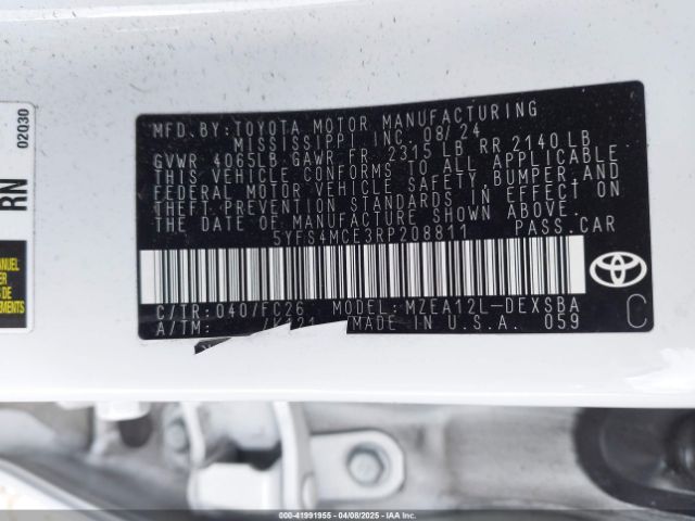 5YFS4MCE3RP208811 Toyota COROLLA SE