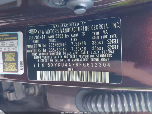 5XYKU4A76FG612304 KIA Sorento Ex V6