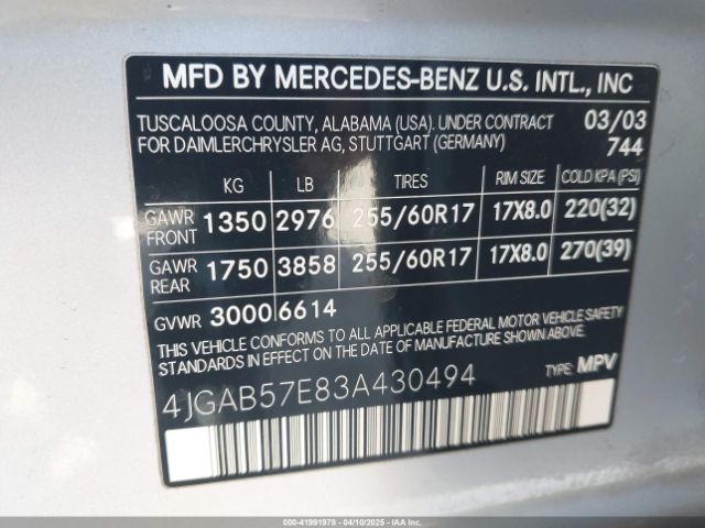 2003 MERCEDES-BENZ ML 350 4JGAB57E83A430494 Photo 8