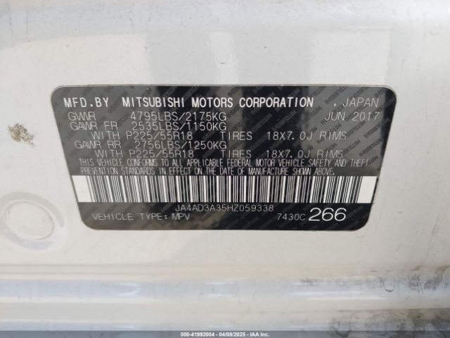 JA4AD3A35HZ059338 Mitsubishi Outlander Se