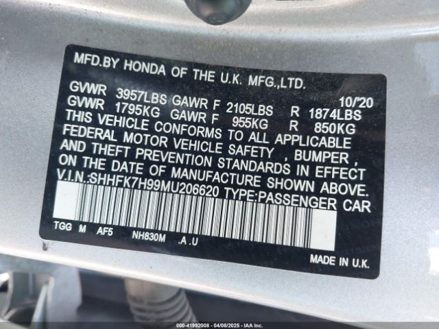2021 HONDA CIVIC SHHFK7H99MU206620 Photo 8