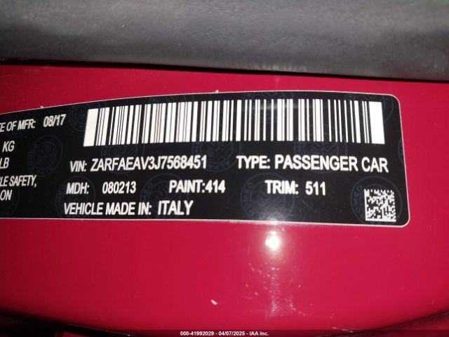 ZARFAEAV3J7568451 Alfa Romeo Giulia Quadrifoglio Rwd