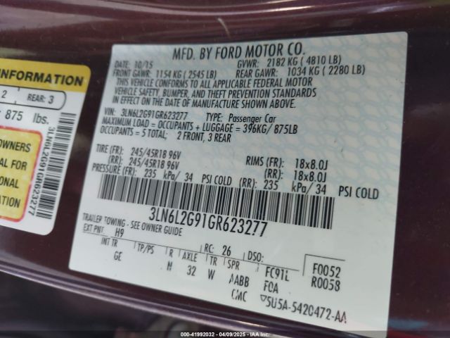 3LN6L2G91GR623277 Lincoln MKZ