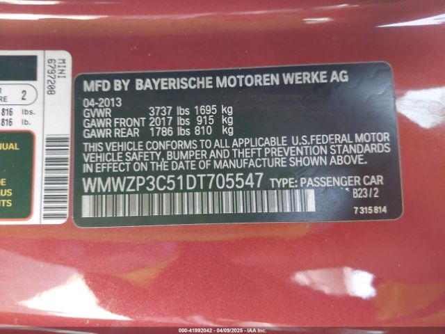 2013 MINI CONVERTIBLE WMWZP3C51DT705547 Photo 8