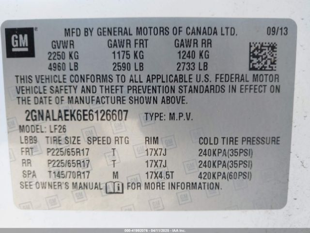 2GNALAEK6E6126607 Chevrolet EQUINOX LS